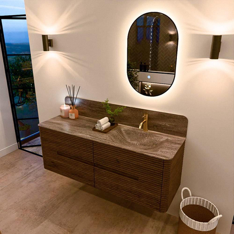 Mondiaz CIRO-DLUX Meuble de salle de bains avec lavabo - 140x45x50cm - Plan vasque solid surface Oza - 1 vasque à droite - 1 trou de robinet - 4 tiroirs - Dusk SW1533283