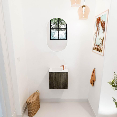 Mondiaz JOYA 40cm toiletmeubel - kleur Shadow - Wastafel FAYE positie Links 1 kraangat kleur Talc. SW1421443