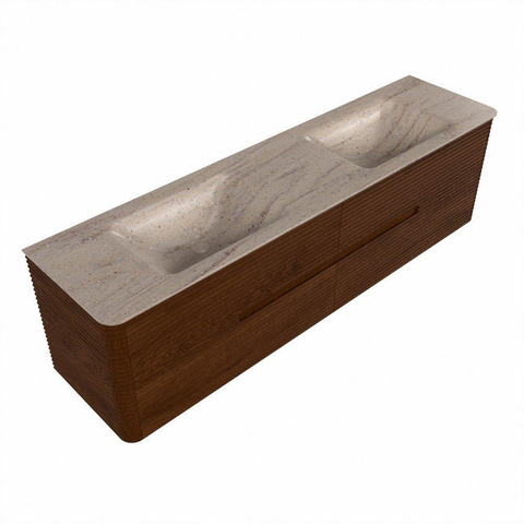 Mondiaz CIRO-DLUX Ensemble de meubles de salle de bains - 180x45x50cm - Plan vasque solid surface Saba - 2 vasques Double - 2 trous de robinetterie - 4 tiroirs - Ruby SW1531923
