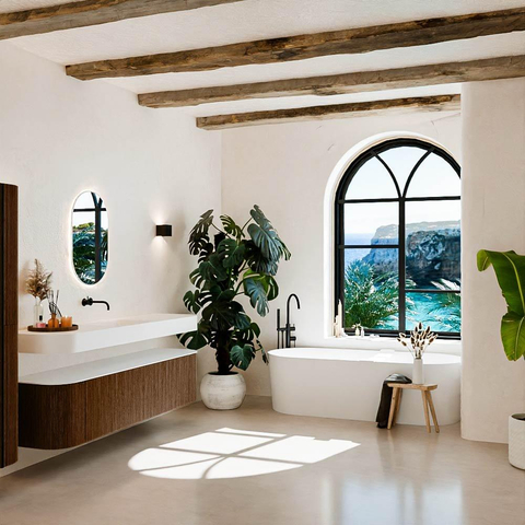 MONDIAZ THOR 190cm badmeubel ronding links + rechts kleur Walnut met 2 lades en 2 deuren. Vrijhangende wastafel CLOUD Midden zonder kraangat kleur Talc. SW1466394