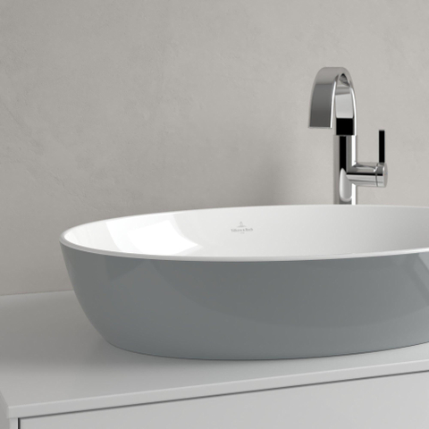Villeroy & Boch Artis opzetwastafel ovaal - 61x41x12.5cm - zonder kraangat - zonder overloop - French Linen (glans grijs) SW68831