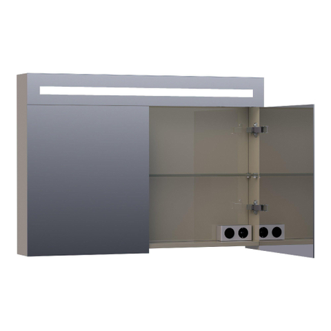 Saniclass Double Face Armoire de toilette 100x70cm éclairage intégré rectangulaire 2 portes pivotantes Taupe SW24956
