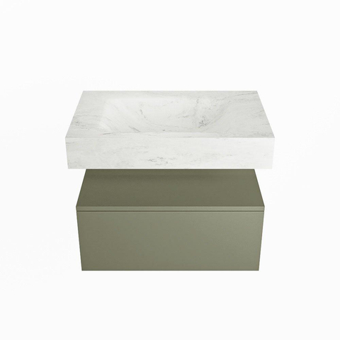 Mondiaz ALAN-DLUX Ensemble de meuble - 70cm - meuble Army mat - 1 tiroir - Lavabo Cloud Opalo suspendu - vasque Centre - 0 trous de robinet SW806770