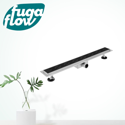 FugaFlow Eccelente Anta douchegoot badkamer 180cm met rooster met vloerflens zwart mat SW1123920