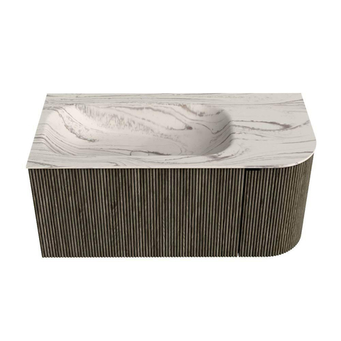 MONDIAZ KURVE-DLUX Meuble de salle de bains 95cm arrondi à droite couleur Shadow avec 1 tiroir et 1 porte. Vasque BIG SMALL à gauche sans trou de robinet Nata. SW1432264