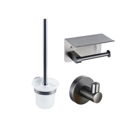 Fortifura Calvi Toiletset- toiletrolhouder- toiletborstel - handoekhaak - PVD - geborsteld gunmetal (antraciet) SW1390002