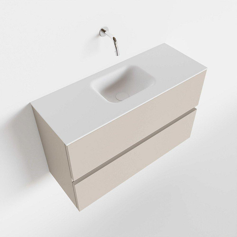 MONDIAZ ADA Toiletmeubel 80x30x50cm met 0 kraangaten 2 lades linen mat Wastafel Lex midden Solid Surface Wit SW472684