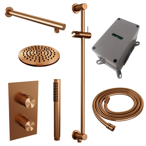 BRAUER Copper Carving inbouw regendoucheset – Ø20 cm hoofddouche – 40 cm rechte wandarm – staafhanddouche – glijstang 70 cm SW715778