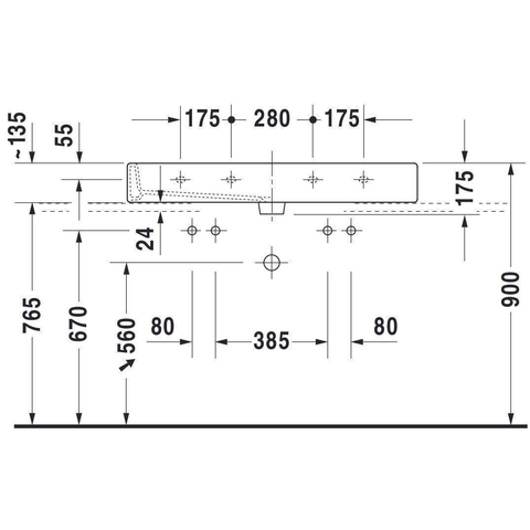 Duravit Vero wastafel 100x47 cm. met 1x kraangat wit 0305315