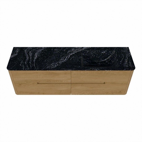 Mondiaz CIRO-DLUX Ensemble de meubles de salle de bains - 160x45x50cm - lavabo solid surface Lava - 1 vasque à droite - sans trous de robinetterie - 4 tiroirs - Chêne SW1530968