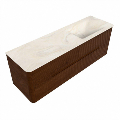 Mondiaz CIRO-DLUX Ensemble de meubles de salle de bains - 150x45x50cm - Plan vasque en solid surface Ostra - 1 vasque à droite - 1 trou de robinet - 4 tiroirs - Ruby SW1531850