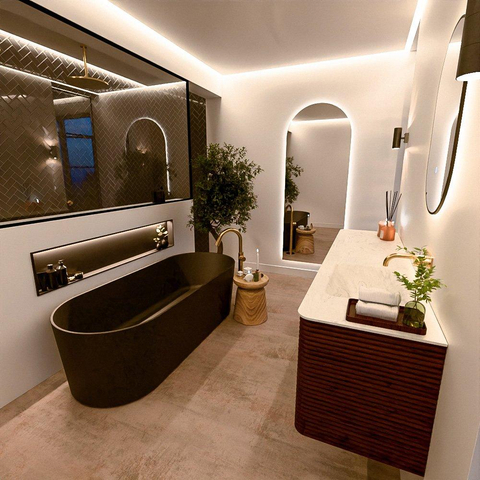 Mondiaz CIRO-DLUX Badkamermeubelset - 180x45x50cm - Solid surface wastafel Opalo - 1 wasbak Rechts - zonder kraangaten - 4 lades - Ruby SW1531818
