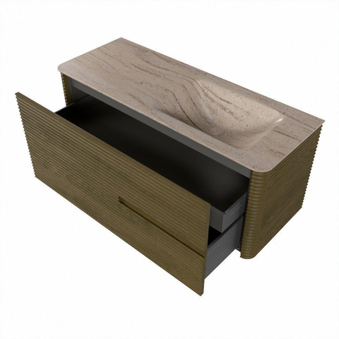 Mondiaz CIRO-DLUX Ensemble de meubles de salle de bains - 120x45x50cm - Plan vasque en solid surface Saba - 1 lavabo à droite - 1 trou de robinet - 2 tiroirs - Dusk SW1533334