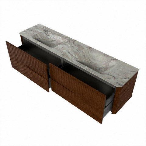 Mondiaz CIRO-DLUX Badkamermeubelset - 190x45x50cm - Solid surface wastafel Glace - 2 wasbak Dubbel - zonder kraangaten - 4 lades - Ruby SW1531559