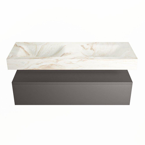 Mondiaz ALAN-DLUX Ensemble de meuble - 130cm - meuble Dark grey mat - 1 tiroir - Lavabo Cloud Frappe suspendu - vasque Gauche et droite - 0 trous de robinet SW805399