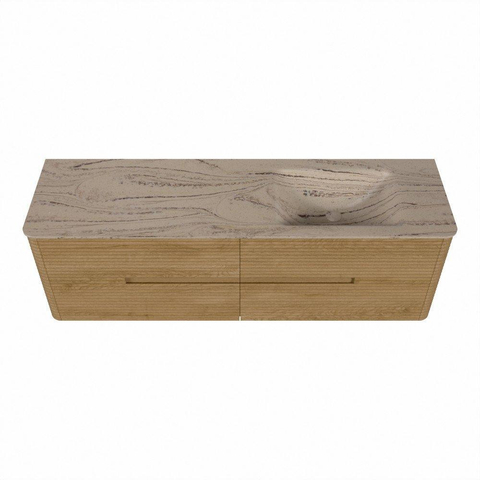 Mondiaz CIRO-DLUX Badkamermeubelset - 160x45x50cm - Solid surface wastafel Arena - 1 wasbak Rechts - zonder kraangaten - 4 lades - Oak SW1531349