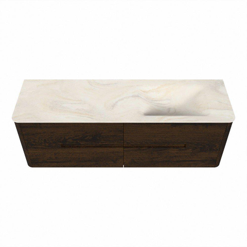 Mondiaz CIRO-DLUX Badkamermeubelset - 150x45x50cm - Solid surface wastafel Ostra - 1 wasbak Rechts - 1 kraangat - 4 lades - Walnut SW1530377