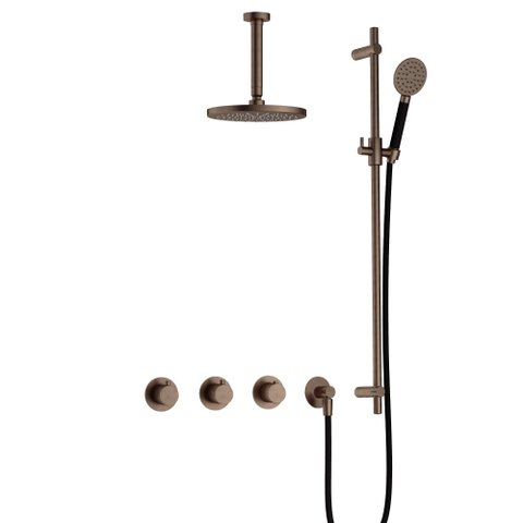 Hotbath Cobber IBS70 Regendoucheset - inbouw - 15cm plafondarm - 20cm ronde hoofddouche - 3 standen handdouche - glijstang - messing verouderd koper (goud) SW677608