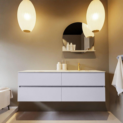 Mondiaz VICA-DLUX Ensemble meuble de salle de bains - 150cm - cale - 4 tiroirs - Lavabo encastré CLOUD - droit - 1 trou de robinet - couleur Frappe - Version XL 60cm de haut SW1189187