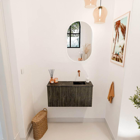 Mondiaz JOYA-DLUX Meuble de salle de bains 80cm - couleur Shadow - Vasque FAYE position Droite Sans trou de robinet couleur Lava SW1422852