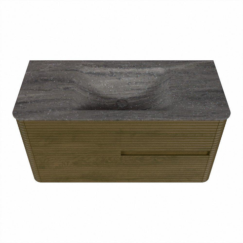 Mondiaz CIRO-DLUX Badkamermeubelset - 100x45x50cm - Solid surface wastafel Oza - 1 wasbak Midden - 1 kraangat - 2 lades - Dusk SW1533261