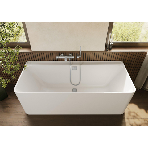 Villeroy & Boch Collaro half - vrijstaand half - vrijstaand bad - 180x80cm rechthoek overloop chroom Acryl - glans wit SW354245