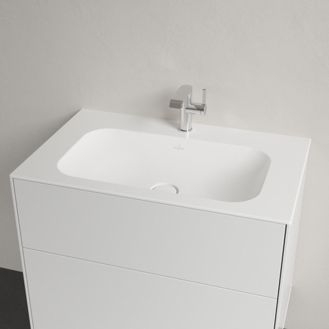 Villeroy & Boch finion meubelwastafel - 1 kraangat - 80x50cm CeramicPlus - zonder overloop - Stone White (mat wit) SW209572