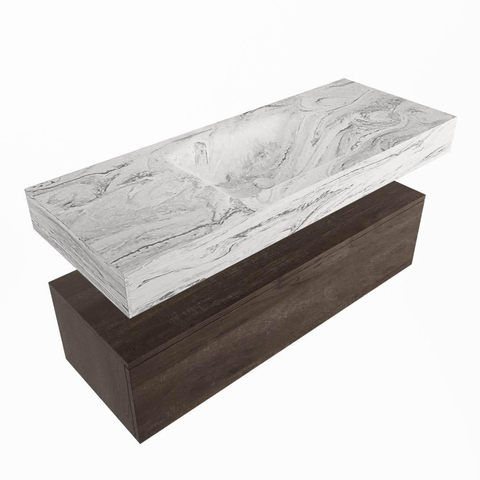 Mondiaz ALAN-DLUX Badkamermeubelset - 80x46cm - 1 lade - vrijhangende wastafel - zonder kraangaten - 1 midden - Dark brown (eiken donker) SW1187259