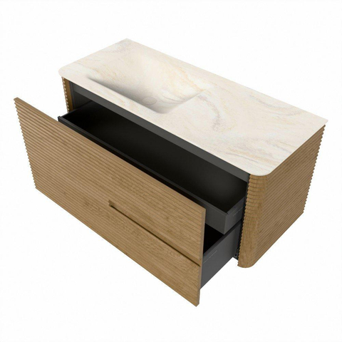 Mondiaz CIRO-DLUX Badkamermeubelset - 110x45x50cm - Solid surface wastafel Ostra - 1 wasbak Links - 1 kraangat - 2 lades - Oak SW1531048