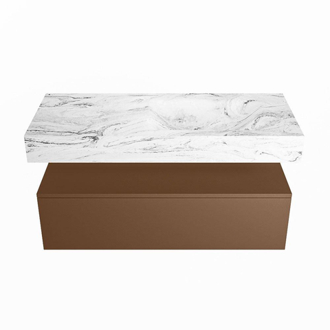 Mondiaz ALAN-DLUX Ensemble de meuble - 110cm - meuble Rust mat - 1 tiroir - Lavabo Cloud Glace suspendu - vasque Droite - 0 trous de robinet SW805706
