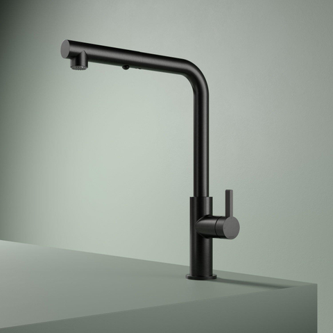 Hotbath Ace Keukenmengkraan - opbouw - draaibare uitloop - handdouche - Duo-spray - PVD - mat zwart SW1119086