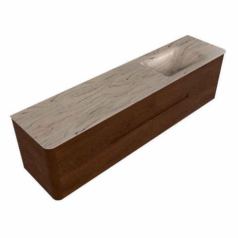 Mondiaz CIRO-DLUX Badkamermeubelset - 190x45x50cm - Solid surface wastafel Arena - 1 wasbak Rechts - zonder kraangaten - 4 lades - Ruby SW1531747