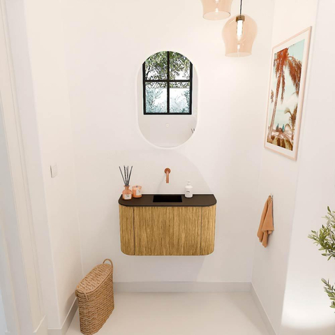 Mondiaz JOYA 73.2cm meuble de toilette - arrondi gauche et droite couleur Chêne - Vasque FAYE position Milieu Sans trou de robinet couleur Urban SW1421224