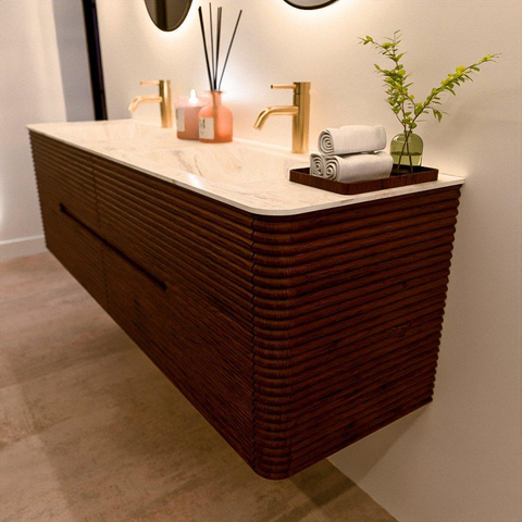 Mondiaz CIRO-DLUX Badkamermeubelset - 170x45x50cm - Solid surface wastafel Ostra - 2 wasbak Dubbel - 2 kraangaten - 4 lades - Ruby SW1531862