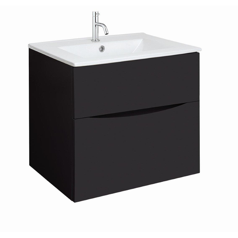 Crosswater Glide II Badmeubelset - 60x45x52cm - 2 lades - greeploos - wastafel - kraangat - ice white - mat zwart SW890270