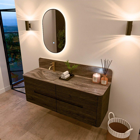 Mondiaz CIRO-DLUX Badkamermeubelset - 140x45x50cm - Solid surface wastafel Oza - 1 wasbak Links - 1 kraangat - 4 lades - Shadow SW1532641