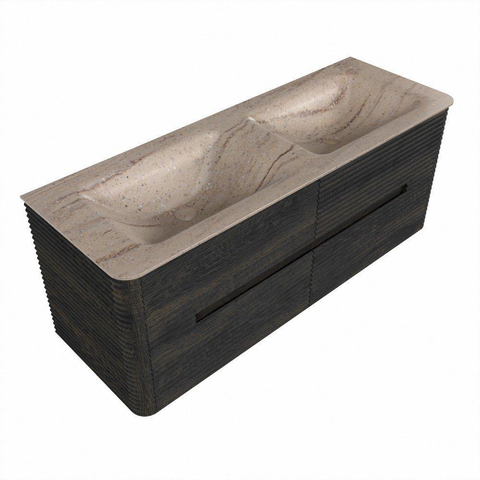 Mondiaz CIRO-DLUX Ensemble de meubles de salle de bains - 130x45x50cm - vasque en solid surface Saba - 2 bacs Double - sans trous de robinet - 4 tiroirs - Shadow SW1532761