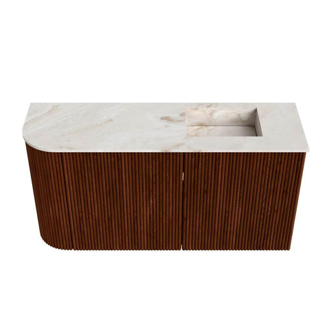 Mondiaz JOYA-DLUX Meuble de salle de bains 81,6cm - arrondi gauche couleur Ruby - Vasque FAYE position Droite Sans trou de robinet couleur Frappe SW1423498