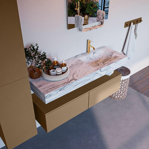 MONDIAZ ALAN - DLUX Badkamermeubelset - 130cm - onderkast - Oro - 2 lades - vrijhangende wastafel - wasbak rechts - 1 kraangat - Glace SW806228