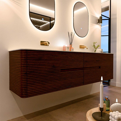 Mondiaz CIRO-DLUX Badkamermeubelset - 190x45x50cm - Solid surface wastafel Opalo - 2 wasbak Dubbel - zonder kraangaten - 4 lades - Ruby SW1531824