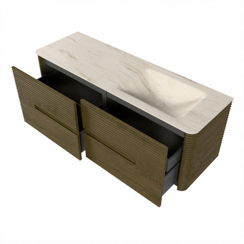 Mondiaz CIRO-DLUX Ensemble de meubles de salle de bains - 140x45x50cm - lavabo solid surface Meli - 1 vasque à droite - 1 trou de robinet - 4 tiroirs - Dusk SW1533192