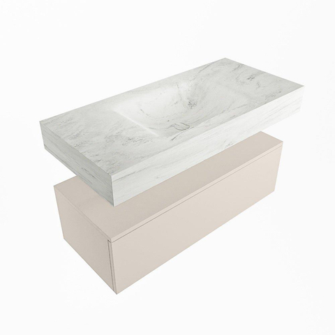 MONDIAZ ALAN - DLUX Ensemble meuble de salle de bains - 100cm - meuble bas - Linen - 1 tiroir - lavabo suspendu - vasque au centre - 1 trou de robinet - Opalo SW806443