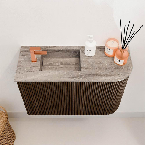 Mondiaz JOYA-DLUX 61.6cm toiletmeubel - ronding rechts kleur Walnut - Wastafel FAYE positie Links 1 kraangat kleur Oza. SW1424602