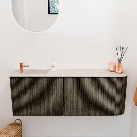 Mondiaz JOYA-DLUX 111.6cm toiletmeubel - ronding rechts kleur Shadow - Wastafel FAYE positie Links 1 kraangat kleur Ostra. SW1423075
