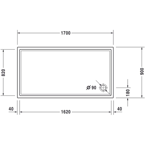 Duravit Starck Slimline Kunststof douchebak acryl rechthoekig - 170x90x6cm - zonder poten - wit 0297250