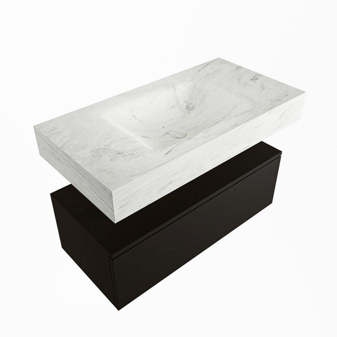 Mondiaz ALAN-DLUX Ensemble de meuble - 90cm - meuble Urban mat - 1 tiroir - Lavabo Cloud Opalo suspendu - vasque Centre - 1 trou de robinet SW806479