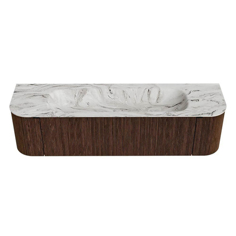 MONDIAZ KURVE-DLUX Meuble de salle de bains 170cm avec module 25 Len R couleur Walnut avec 1 tiroir et 2 portes. Lavabo BIG LARGE central sans trou de robinet couleur Glace. SW1138029