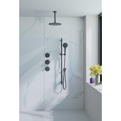 Fortifura Nebbio Regendoucheset - inbouwkraan - inbouwdeel - glijstang - doucheslang metaal - ronde handdouche - 20cm plafondarm - ronde hoofddouche - mat zwart SW1447106