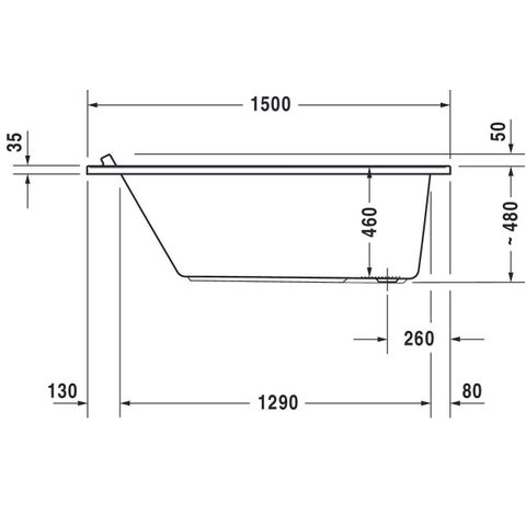 Duravit Starck Kunststof inbouwbad acryl rechthoekig - 150x70x46cm - zonder poten - glans wit 0297568