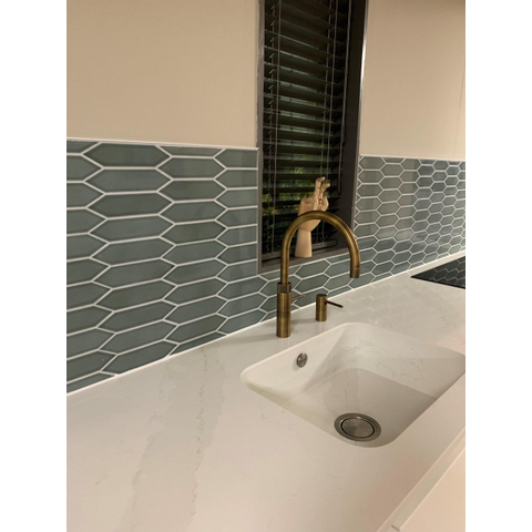 La Mosaic Factory Paris carreau mosaïque - 25,5x31,5cm - carrelage mural - Hexagone - Porcelaine Vert Gris Brillant SW471152